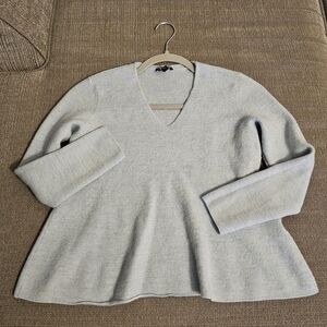 Eileen Fisher Super Fine Merino Wool Light Gray Neutral Sweater Medium Petite